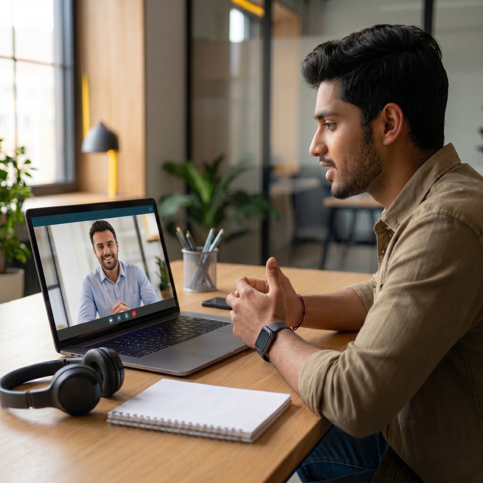 Illustrative photo of a learner on an online call with a trainer