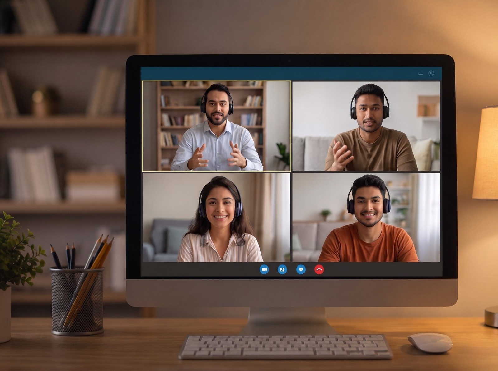 Illustrative photo of a group video call learning session